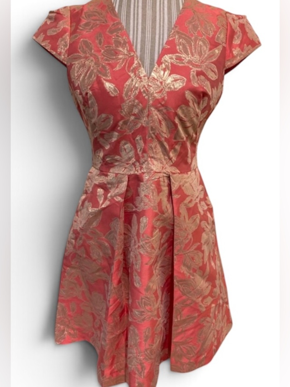 Vince Camuto Pink and Gold Flutter Sleeve Dress